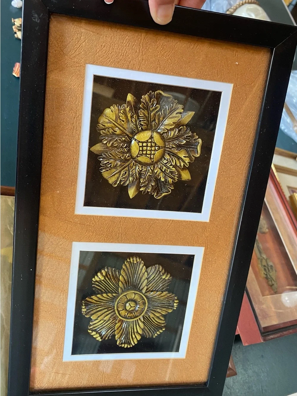 Framed Decorative Gold Floral Medallions - Home Accents